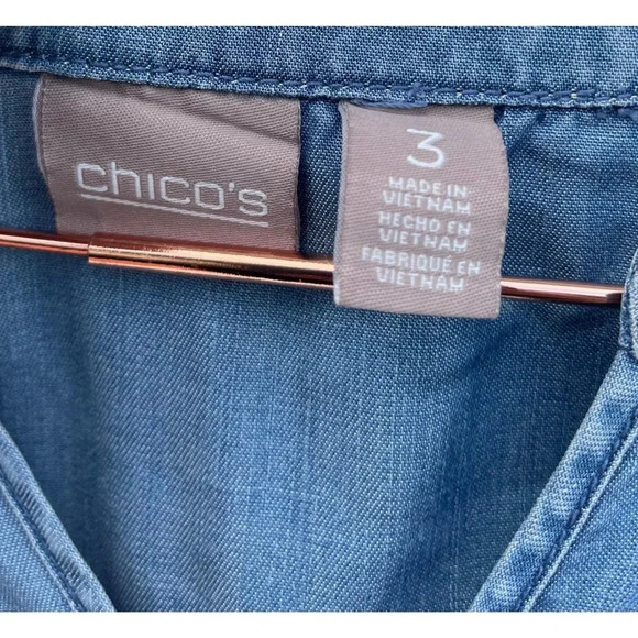 Chicos Womens Long Sleeve High Low Asymmetrical Denim Blue Top Sz 3 - Picture 10 of 11